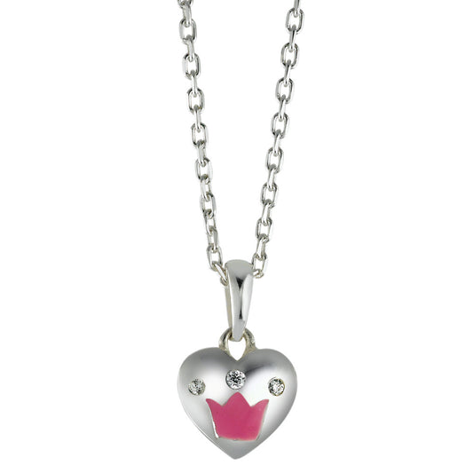 Necklace with pendant Silver Zirconia 3 Stones Lacquered Heart 36-38 cm