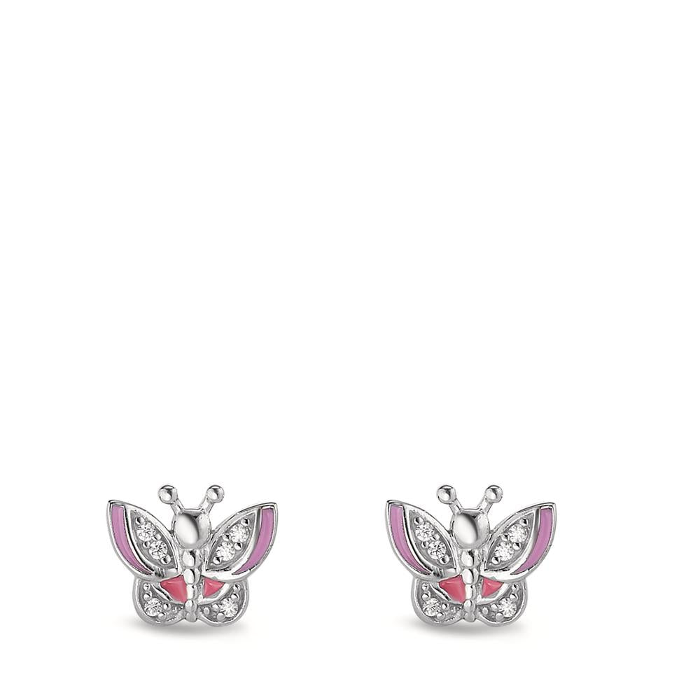 Stud earrings Silver Zirconia 12 Stones Lacquered Butterfly Ø9 mm