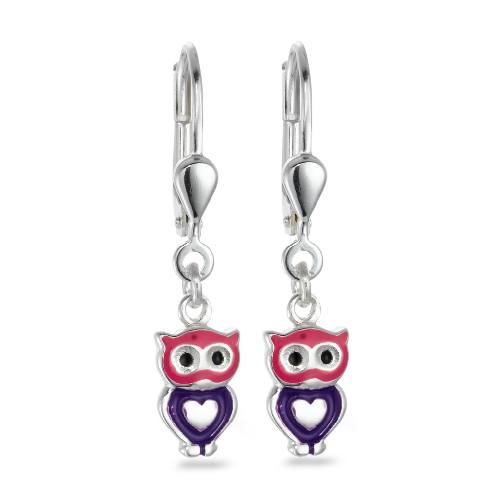 Drop Earrings Silver Lacquered Owl