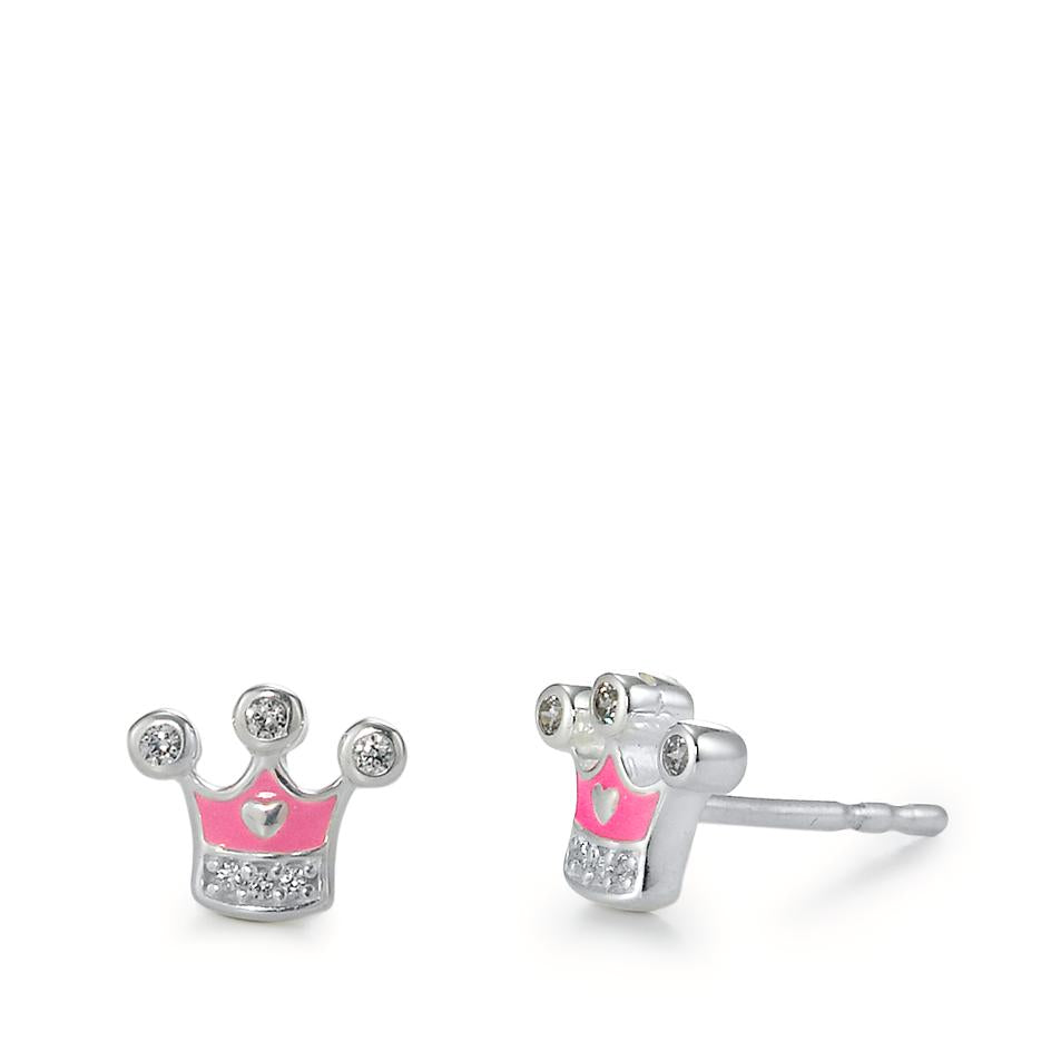 Stud earrings Silver Zirconia 6 Stones Lacquered Crown