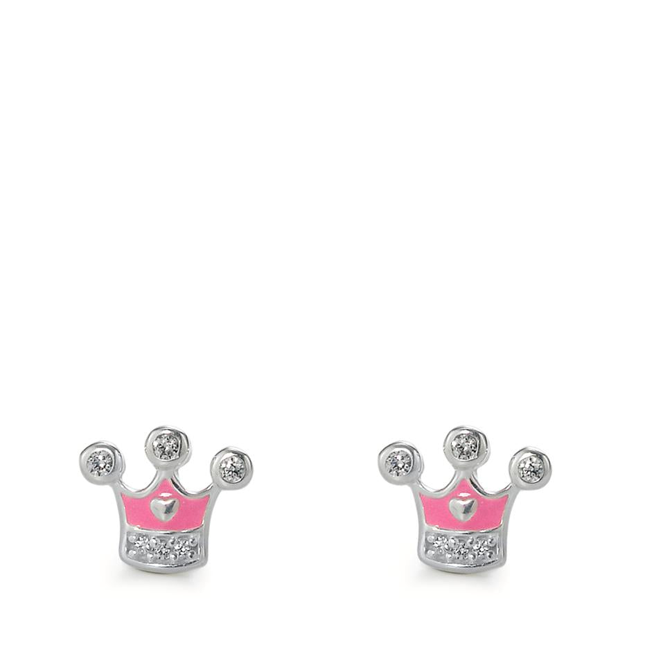 Stud earrings Silver Zirconia 6 Stones Lacquered Crown