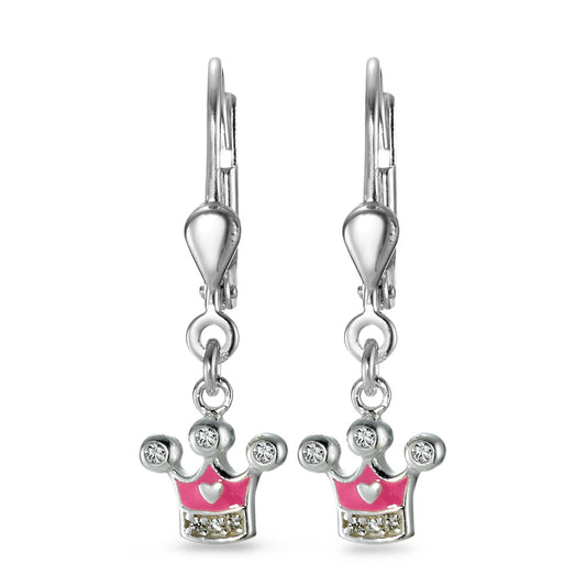 Drop Earrings Silver Zirconia 6 Stones Lacquered Crown