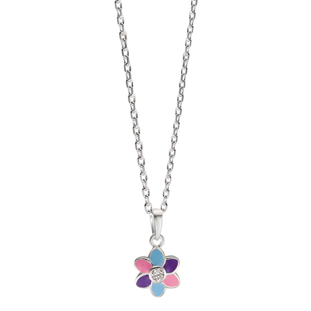 Necklace with pendant Silver Zirconia Lacquered Flower 36-38 cm Ø8 mm