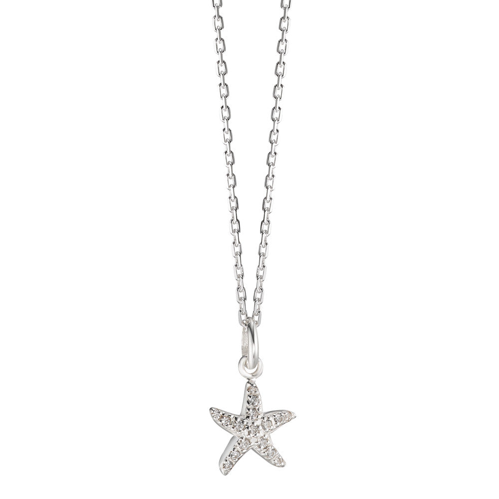 Necklace with pendant Silver Zirconia 16 Stones Rhodium plated Starfish 36-38 cm Ø10 mm