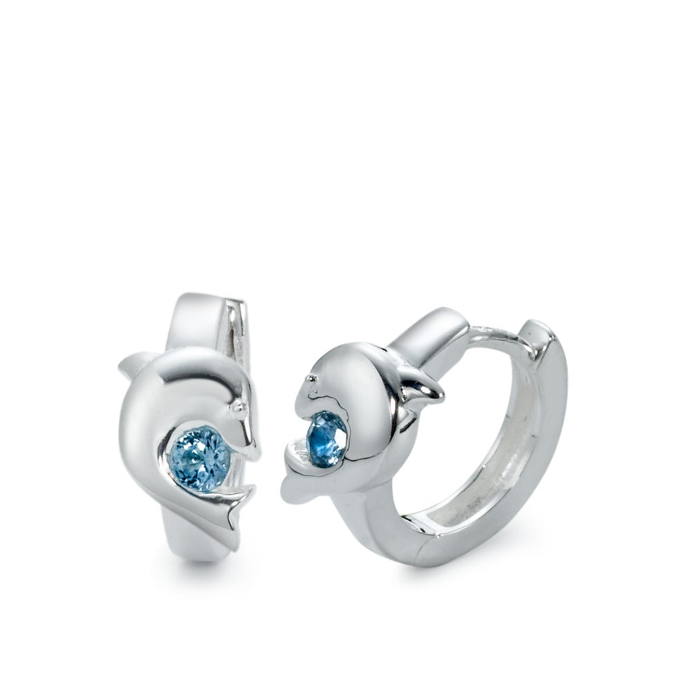 Hinged hoop Silver Zirconia Blue, 2 Stones Dolphin