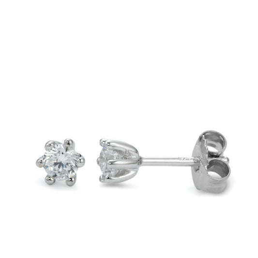 Stud earrings Silver Zirconia 2 Stones Rhodium plated Ø5 mm