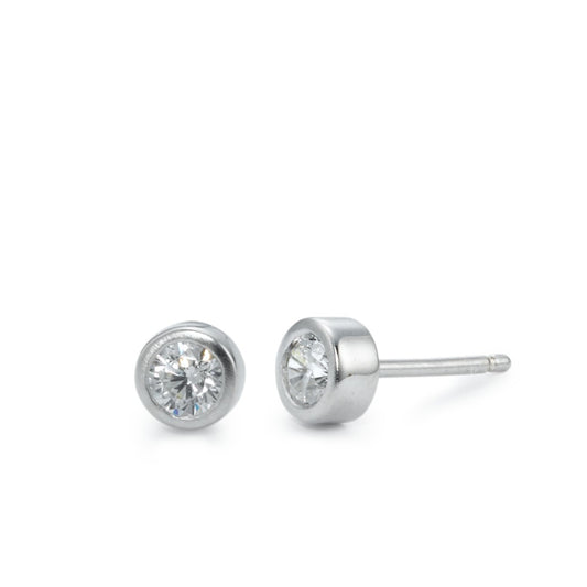 Stud earrings Silver Zirconia 2 Stones Rhodium plated Ø5 mm