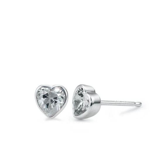 Stud earrings Silver Zirconia 2 Stones Rhodium plated Heart Ø5 mm