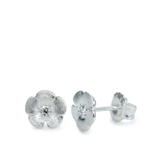 Stud earrings Silver Zirconia 2 Stones Flower Ø8 mm