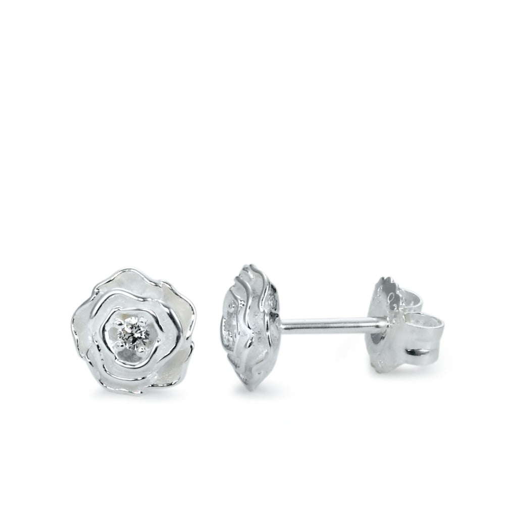 Stud earrings Silver Zirconia 2 Stones Rose Ø8 mm