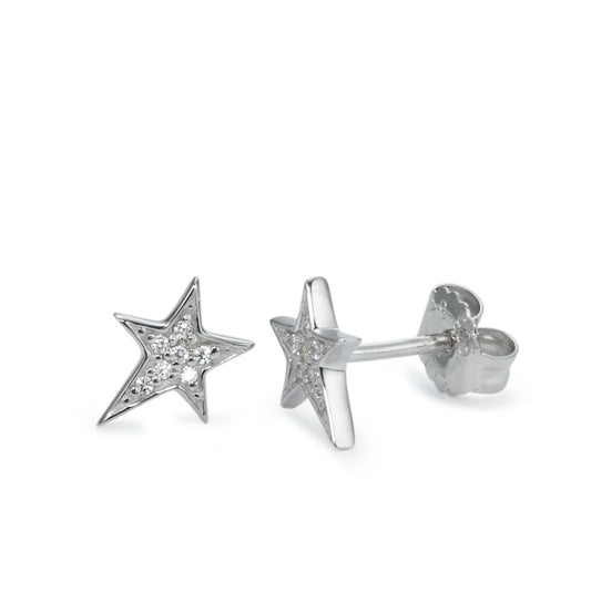 Stud earrings Silver Zirconia 14 Stones Rhodium plated Star Ø8 mm