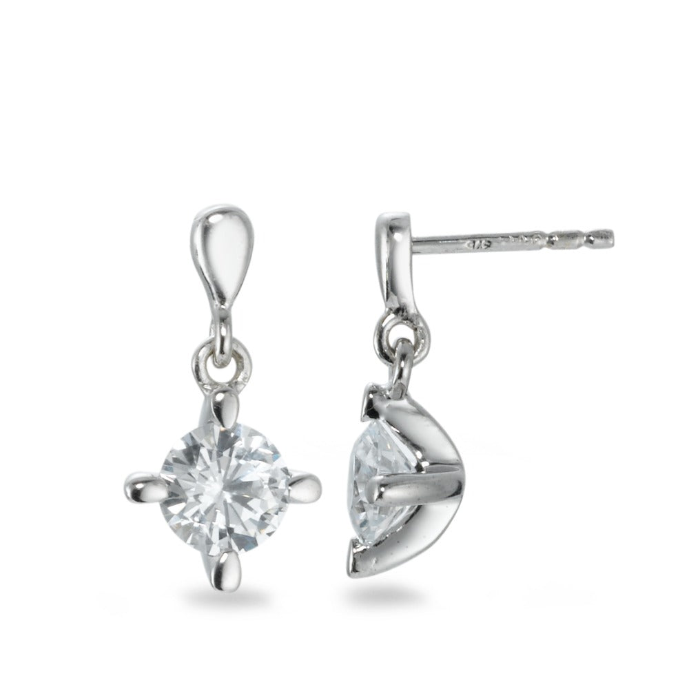 Drop Earrings 9k White Gold Zirconia 2 Stones