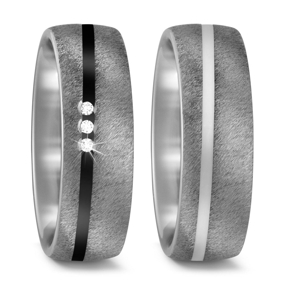 Wedding Ring Titanium, Ceramic Diamond 0.03 ct, 3 Stones, w-si