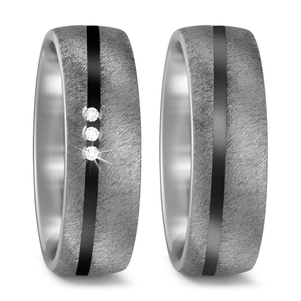 Wedding Ring Titanium, Ceramic Diamond 0.03 ct, 3 Stones, w-si