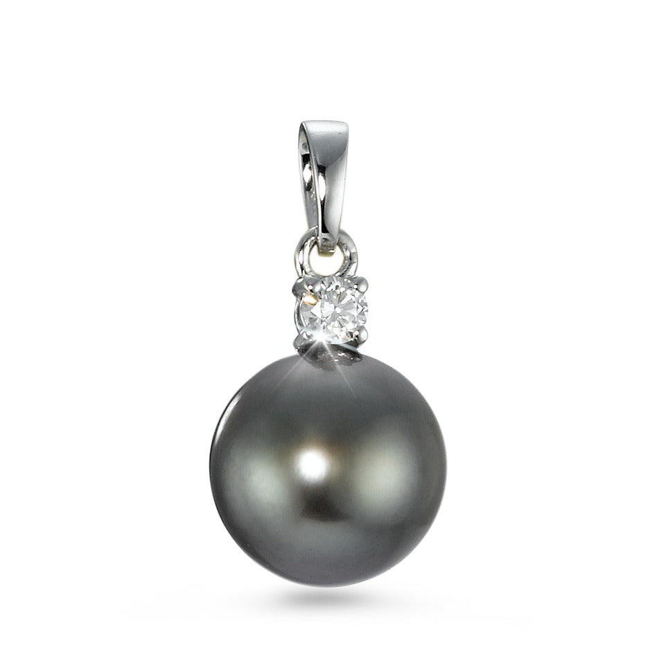 Pendant 18k White Gold Diamond 0.10 ct, w-si Tahitian pearl