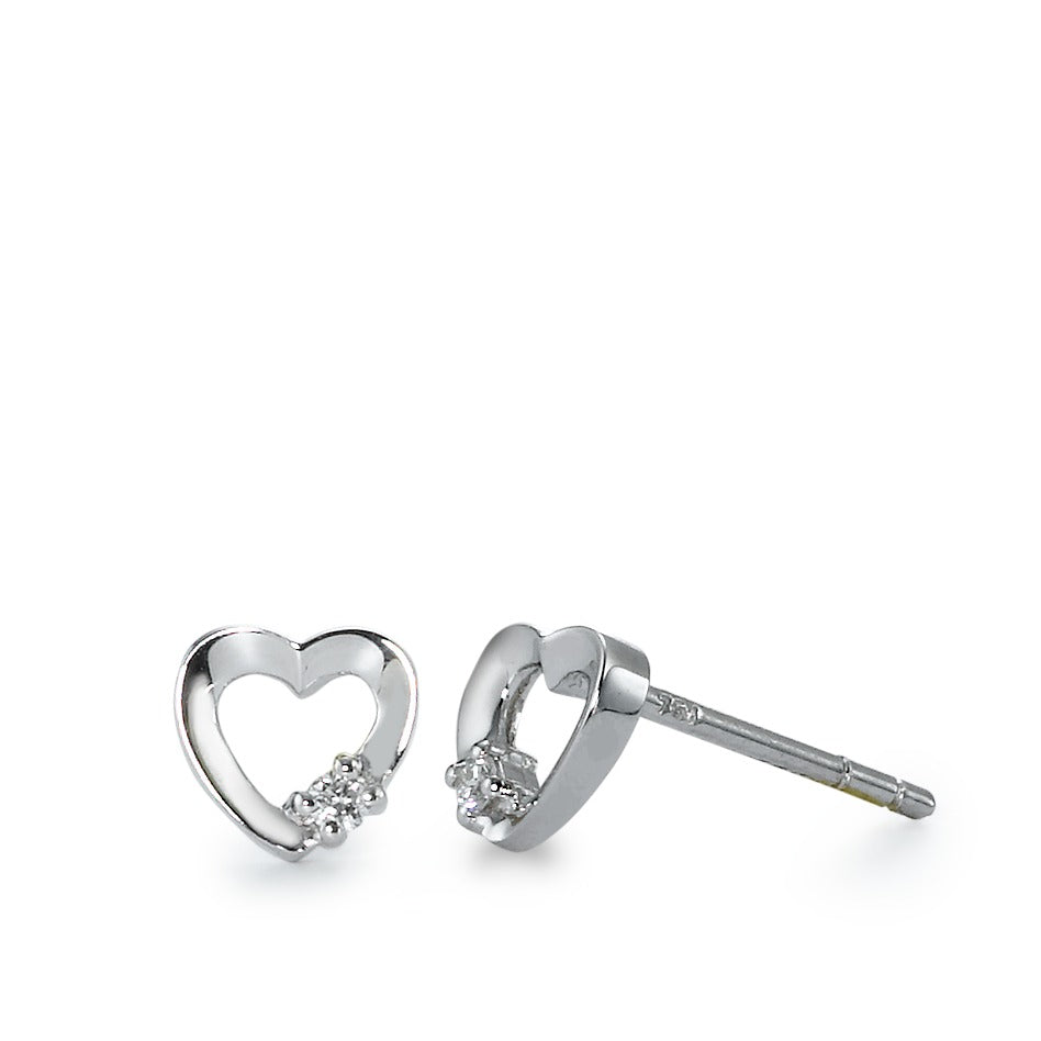 Stud earrings 18k White Gold Diamond 0.02 ct, 2 Stones, w-si Heart Ø6 mm