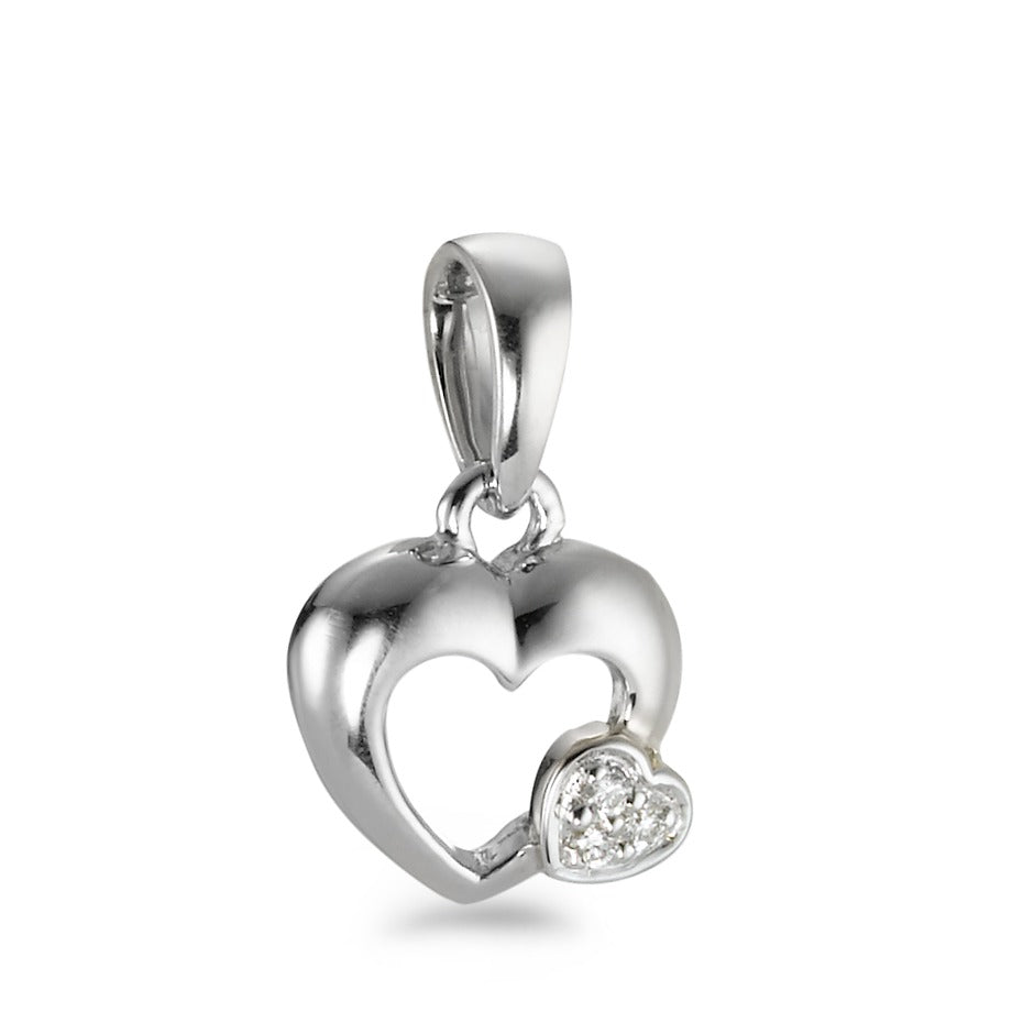 Pendant 18k White Gold Diamond 0.01 ct, 3 Stones, w-si Heart Ø8.5 mm