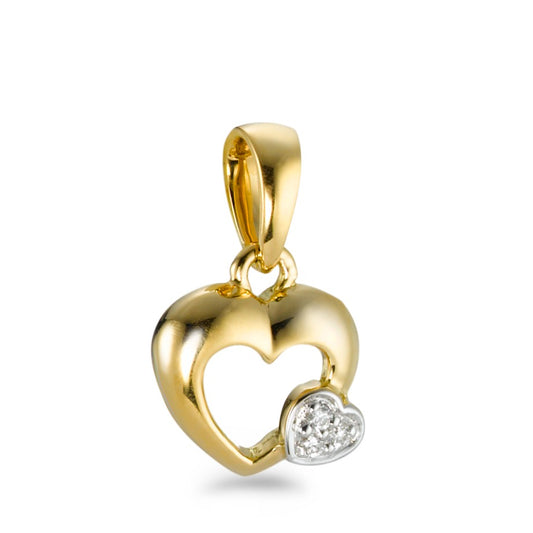 Pendant 18k Yellow Gold Diamond 0.01 ct, 3 Stones, w-si Heart Ø9 mm