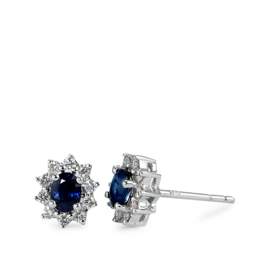 Stud earrings 18k White Gold Sapphire Blue, 2 Stones, oval, Diamond White, 0.18 ct, 20 Stones, w-si Ø7 mm