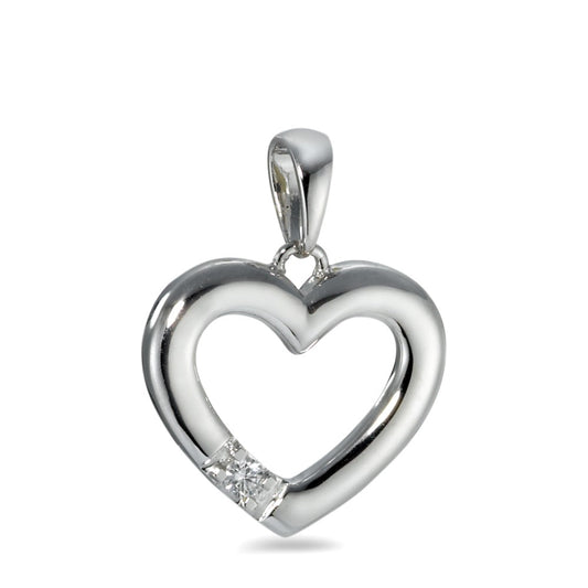 Pendant 18k White Gold Diamond 0.05 ct, w-si Heart Ø16 mm