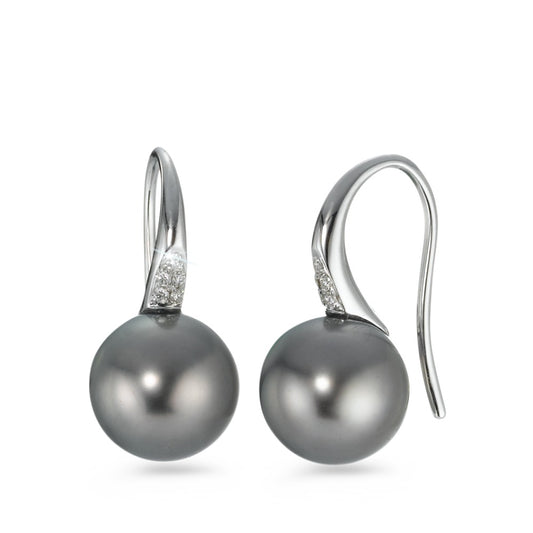 Drop Earrings 18k White Gold Diamond 0.05 ct, 10 Stones, w-si Tahitian pearl