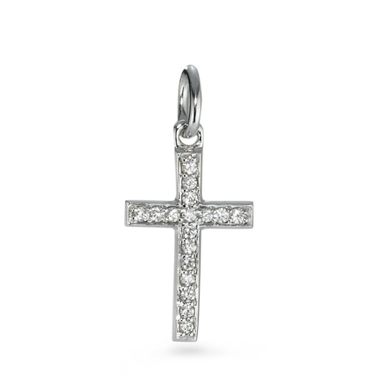 Pendant 18k White Gold Diamond 0.08 ct, 17 Stones, w-si Cross