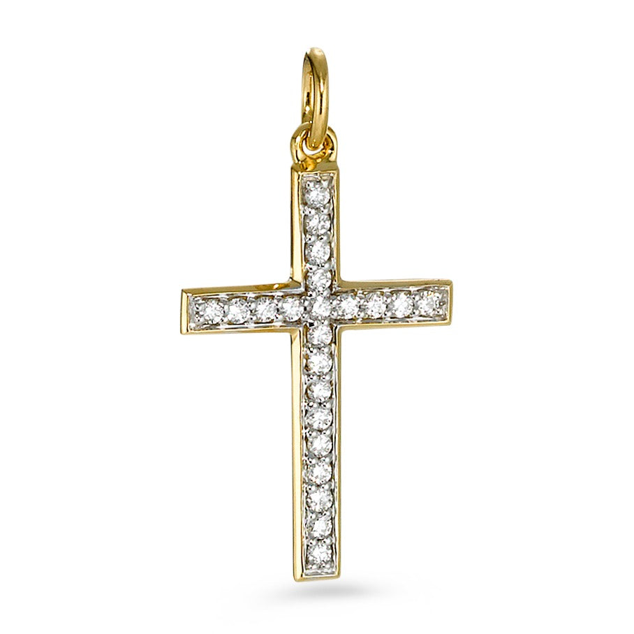 Pendant 18k Yellow Gold Diamond 0.16 ct, 22 Stones, w-si Cross