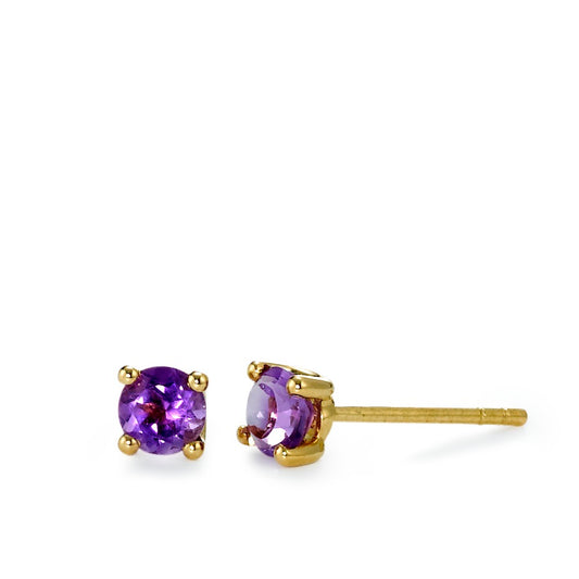 Stud earrings 18k Yellow Gold Amethyst Violet, 0.86 ct, 2 Stones Ø4 mm