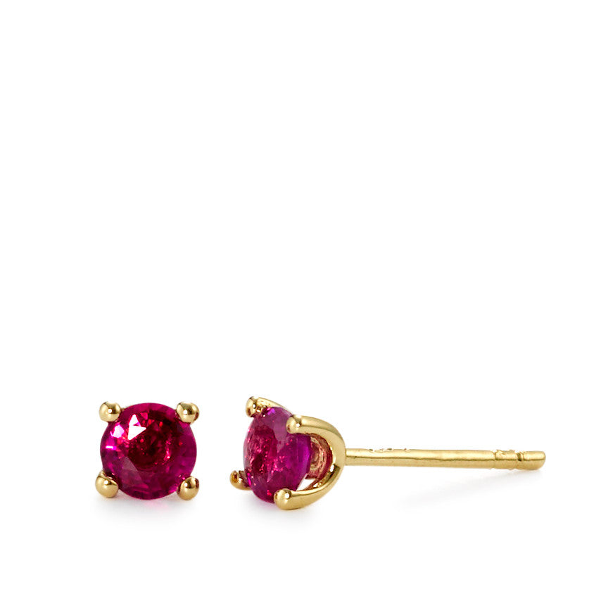 Stud earrings 18k Yellow Gold Ruby Red, 2 Stones Ø4 mm