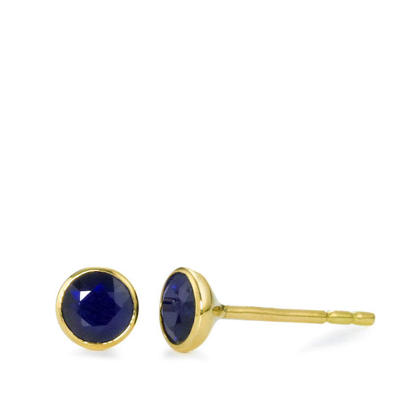 Stud earrings 18k Yellow Gold Sapphire 2 Stones Ø4.5 mm