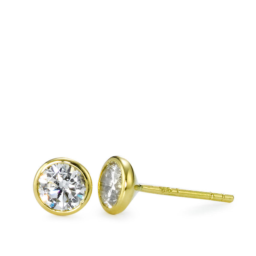 Stud earrings 18k Yellow Gold Zirconia 2 Stones Ø6 mm