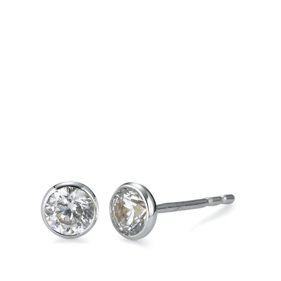 Stud earrings 18k White Gold Zirconia 2 Stones Ø6 mm