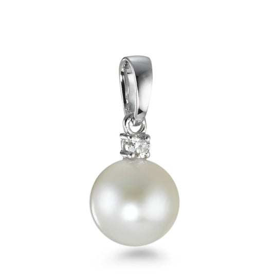 Pendant 18k White Gold Diamond 0.03 ct, w-si Freshwater pearl