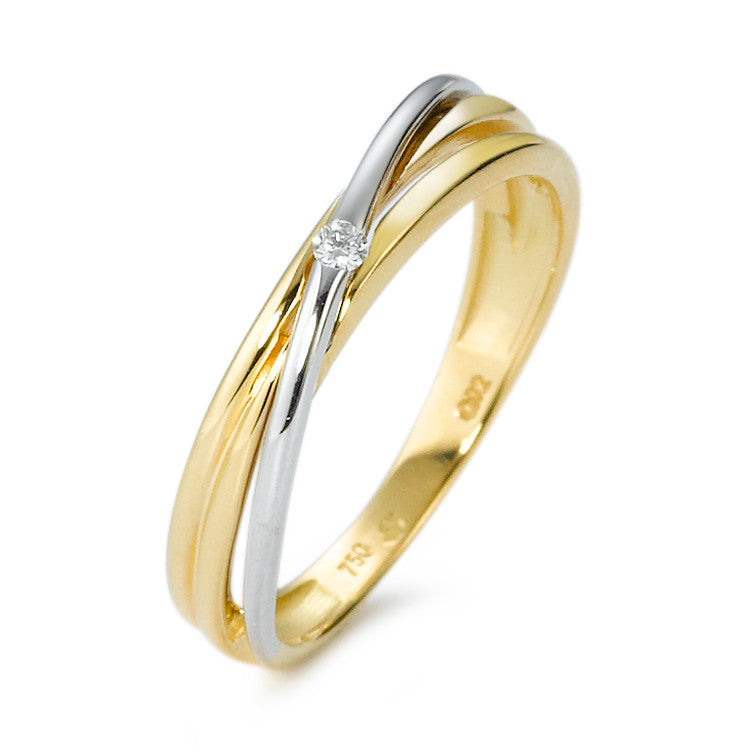 Ring 18k Yellow Gold, 18k White Gold Diamond White, 0.02 ct, brilliant, w-si