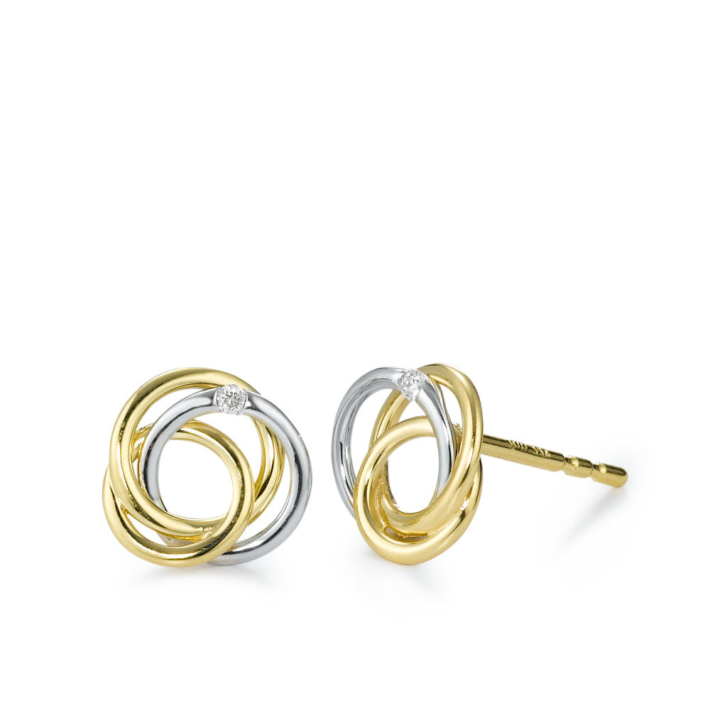 Stud earrings 18k Yellow Gold, 18k White Gold Diamond White, 0.02 ct, 2 Stones, brilliant, w-si Ø8.5 mm