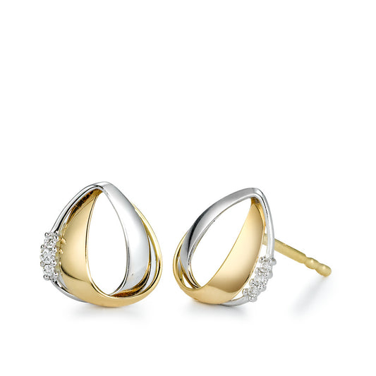 Stud earrings 18k Yellow Gold, 18k White Gold Diamond White, 0.03 ct, 6 Stones, brilliant, w-si Ø10 mm