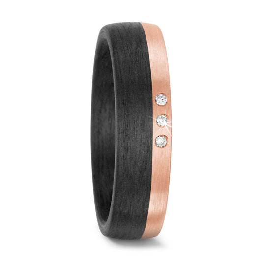 Wedding Ring 14k Rose Gold, Carbon Diamond 0.03 ct, 3 Stones, w-si