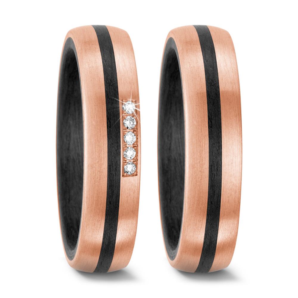 Wedding Ring 14k Rose Gold, Carbon Diamond 0.05 ct, 5 Stones, w-si