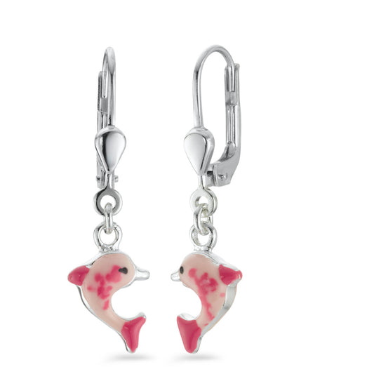 Drop Earrings Silver enameled Dolphin