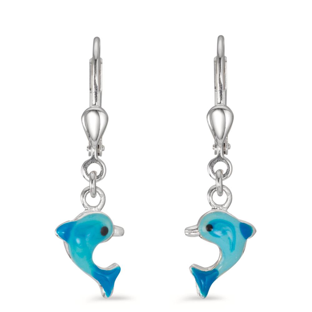 Drop Earrings Silver Lacquered Dolphin