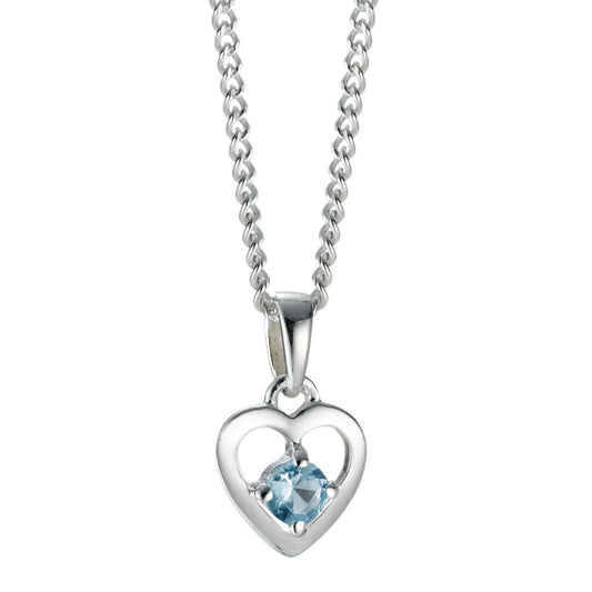 Necklace with pendant Silver Synthetic Aquamarine Heart 36 cm Ø8 mm