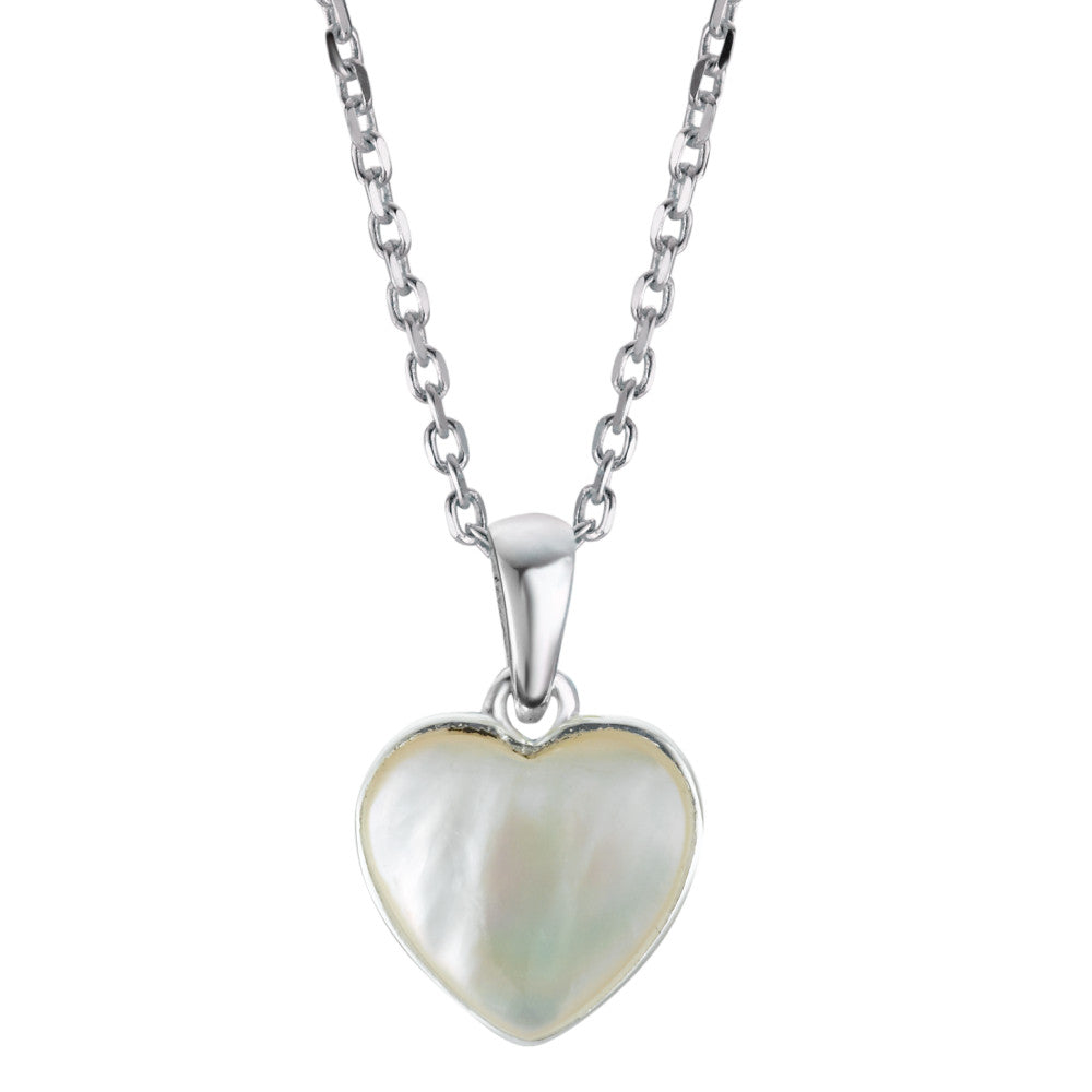 Necklace with pendant Silver Mother of pearl Heart 36-38 cm Ø12 mm