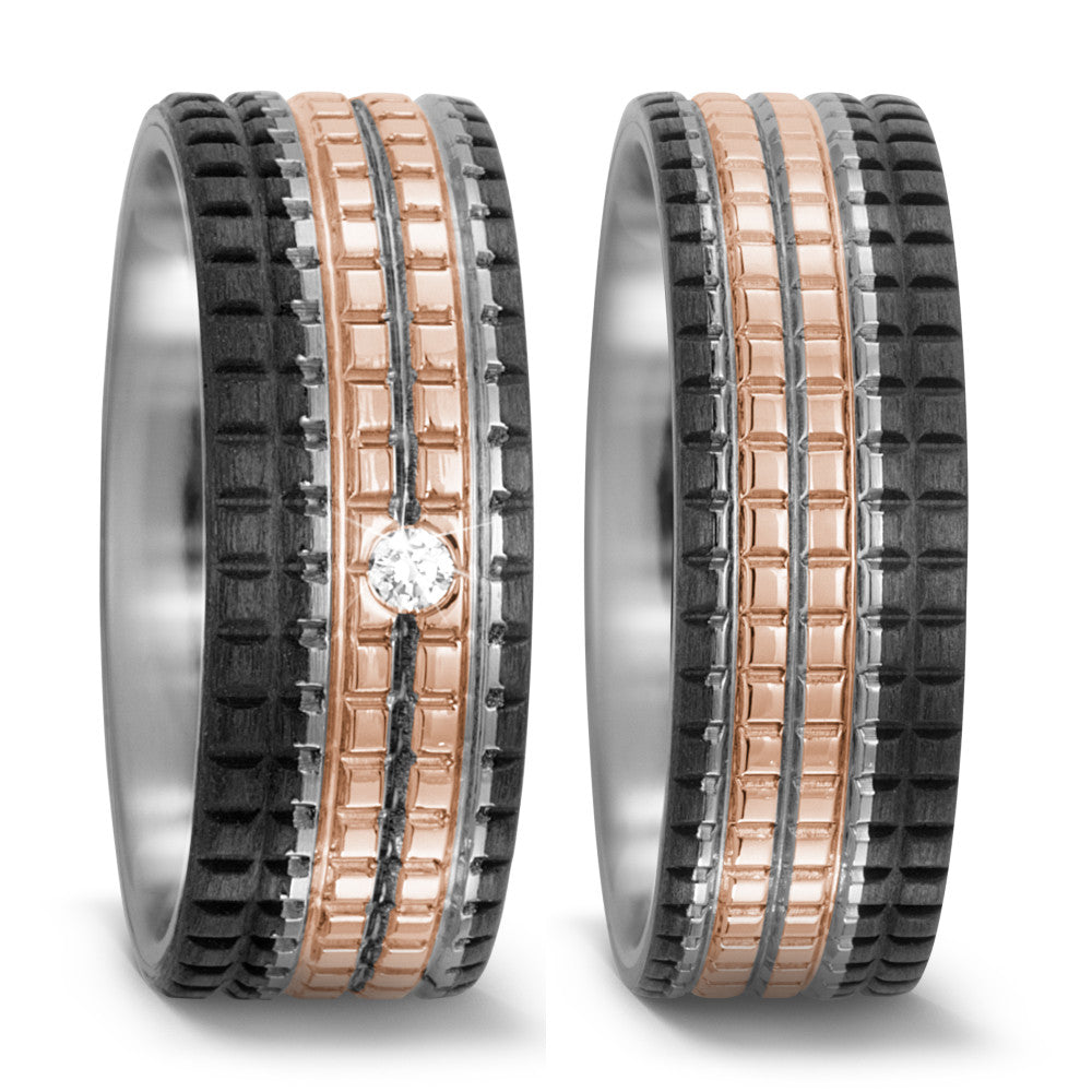 Wedding Ring Titanium, Carbon, 18k Red Gold