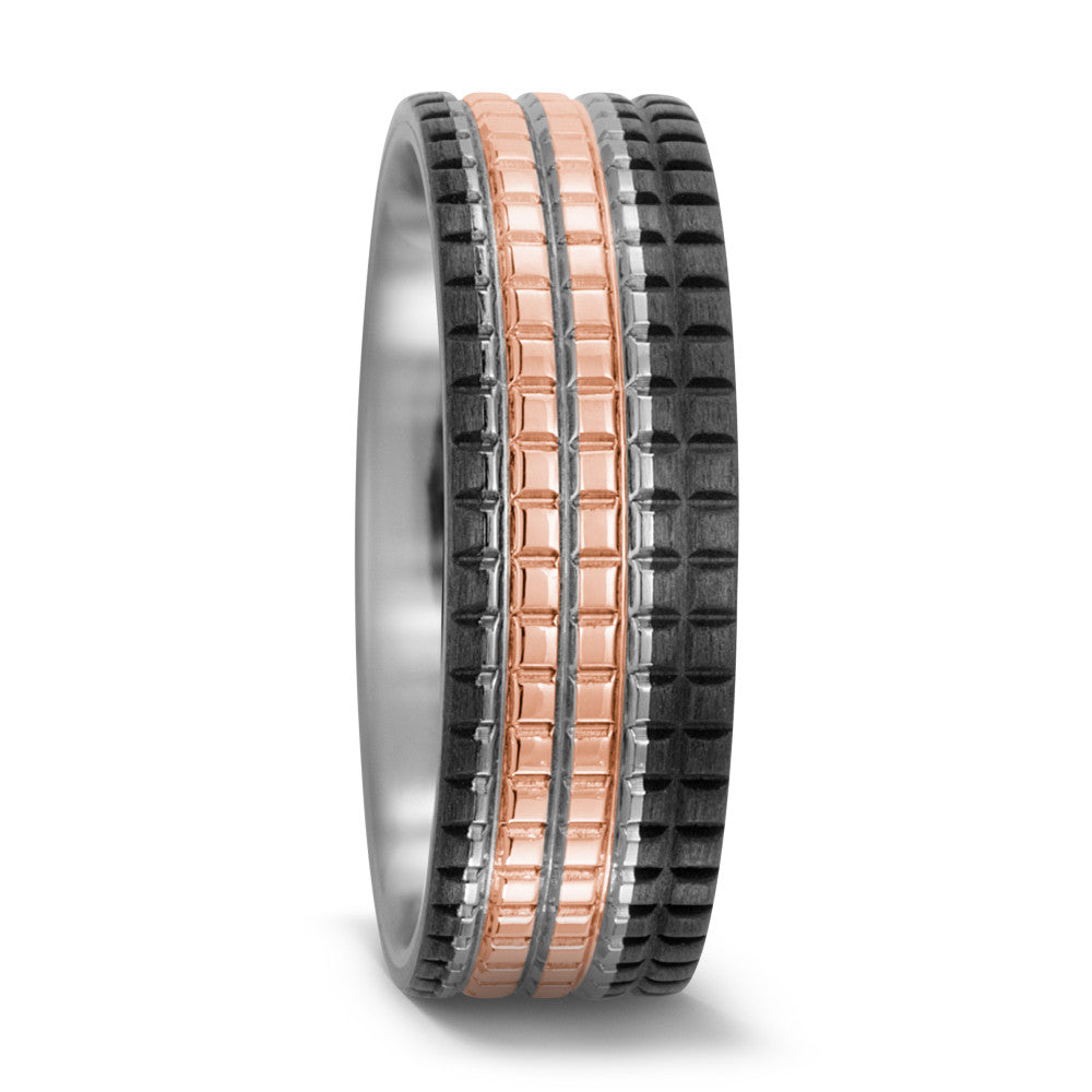 Wedding Ring Titanium, Carbon, 18k Red Gold