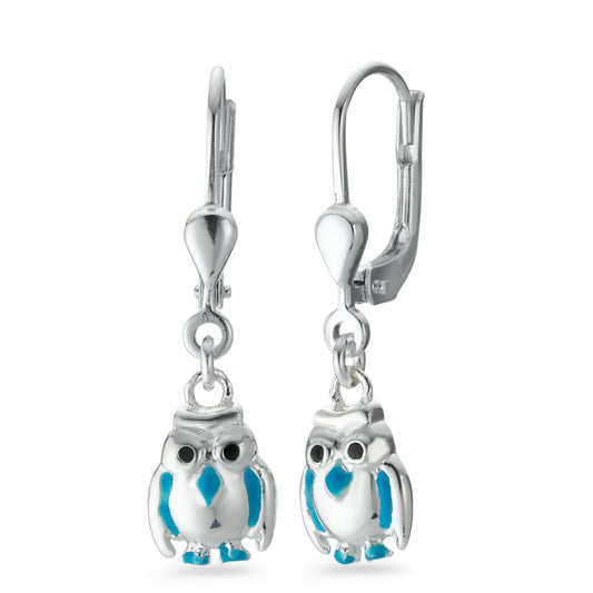 Drop Earrings Silver enameled Owl