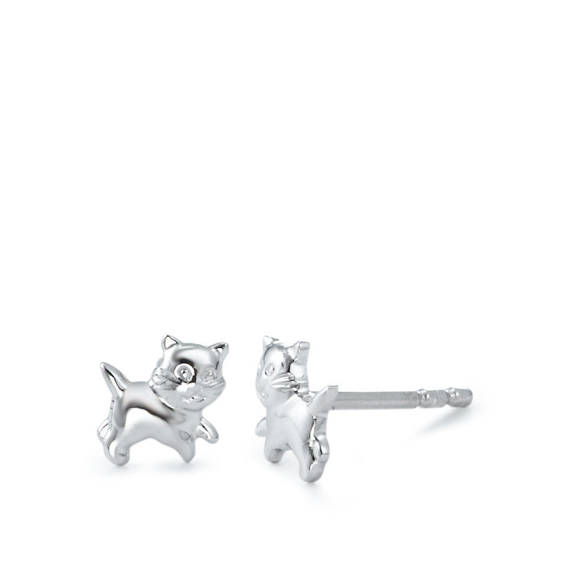 Stud earrings Silver Rhodium plated Cat Ø5 mm