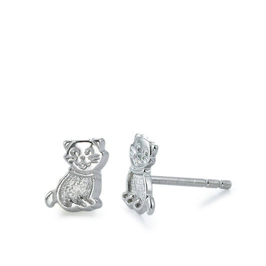 Stud earrings Silver Rhodium plated Cat