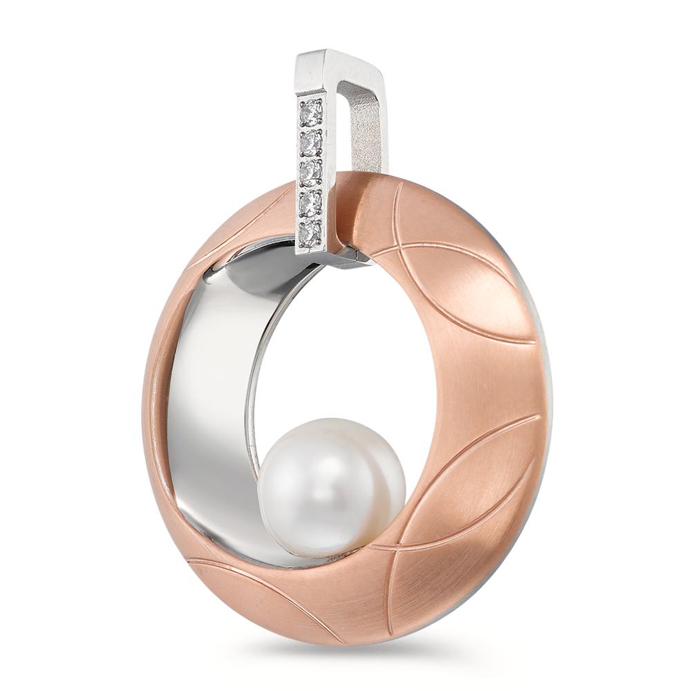 Pendant Stainless steel Zirconia 5 Stones Rose IP coated Ø30 mm