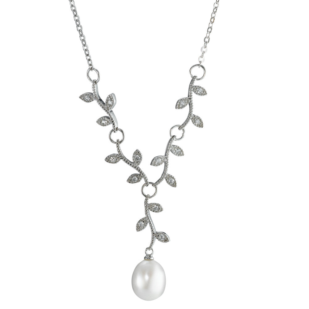 Necklace Silver Zirconia 15 Stones Rhodium plated Freshwater pearl 41.5-45.5 cm