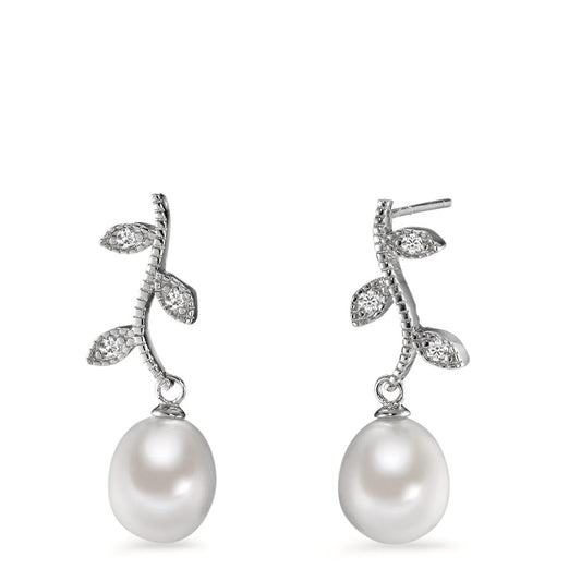 Drop Earrings Silver Zirconia 6 Stones Rhodium plated Freshwater pearl